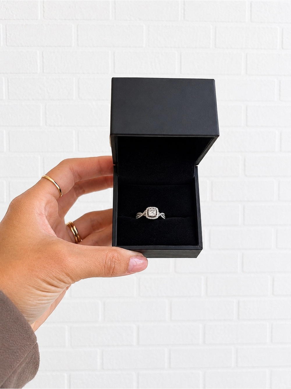 Diamond Halo Engagement Ring in Silver -